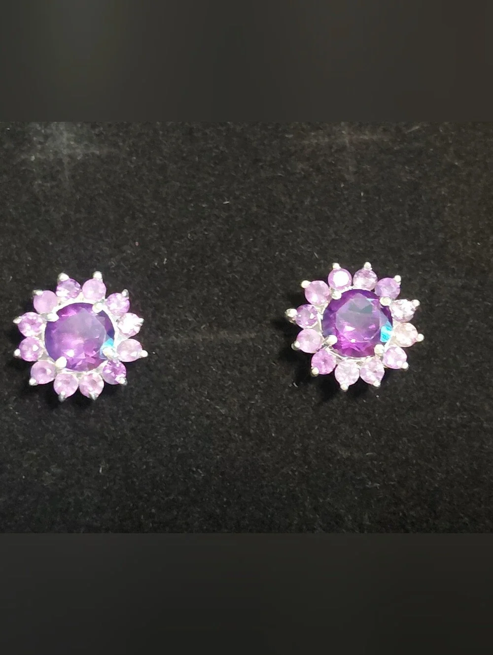 Dainty Amethyst Flower Silver Stud Earrings